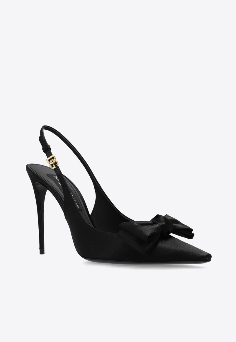 Dolce & Gabbana Mun 105 Satin Slingback Pumps with Bow Black CG0844 A3I64-8B956