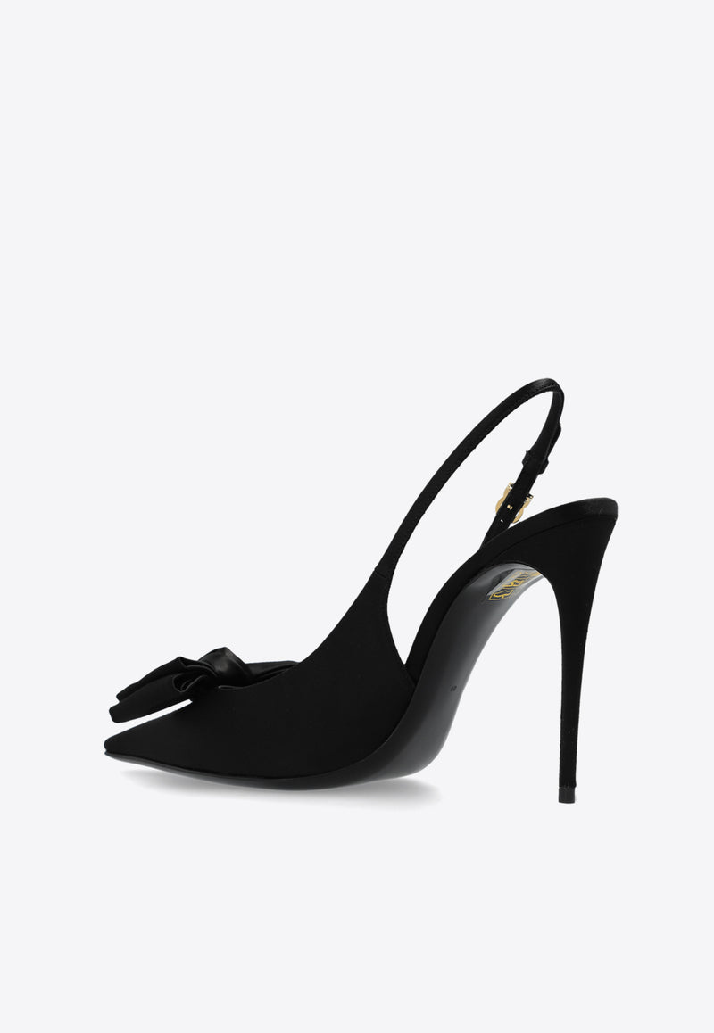 Dolce & Gabbana Mun 105 Satin Slingback Pumps with Bow Black CG0844 A3I64-8B956