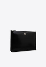 Dolce & Gabbana Large Logo Plaque Leather Pouch Black BM2328 AV956-80999