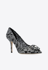 Dolce & Gabbana Bellucci 90 Brooch Embellished Lace Pumps Gray CD0101 AE637-87505