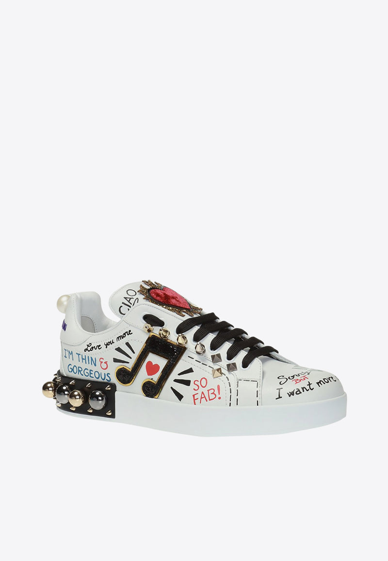 Dolce & Gabbana Portofino Printed Leather Sneakers White CK1562 AH076-8S534