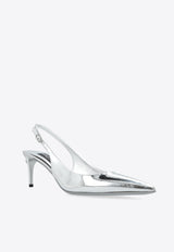 Dolce & Gabbana 60 Mirrored Leather Slingback Pumps Silver CG0639 AY828-80998