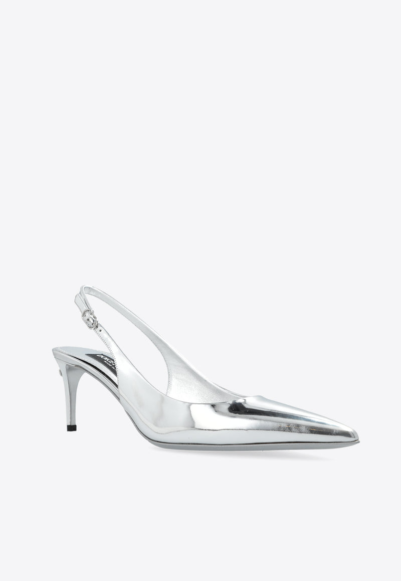 Dolce & Gabbana 60 Mirrored Leather Slingback Pumps Silver CG0639 AY828-80998