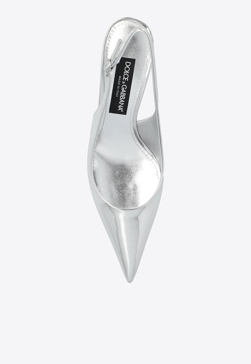 Dolce & Gabbana 60 Mirrored Leather Slingback Pumps Silver CG0639 AY828-80998