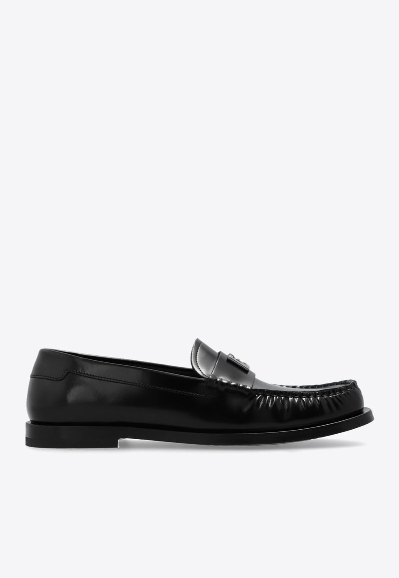 Dolce & Gabbana DG Logo Brushed Leather Loafers Black CM0074 AQ237-80999