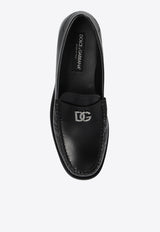 Dolce & Gabbana DG Logo Brushed Leather Loafers Black CM0074 AQ237-80999