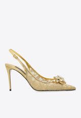 Dolce & Gabbana 90 Embellished Lurex Lace Slingback Pumps Gold CG0712 AQ544-80997