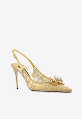 Dolce & Gabbana 90 Embellished Lurex Lace Slingback Pumps Gold CG0712 AQ544-80997