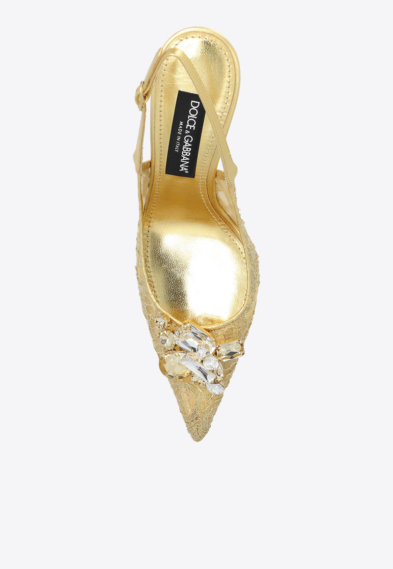 Dolce & Gabbana 90 Embellished Lurex Lace Slingback Pumps Gold CG0712 AQ544-80997