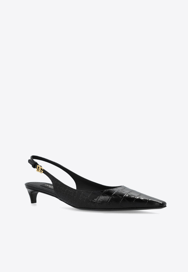 Dolce & Gabbana Mun 30 Slingback Pumps in Croc-Embossed Leather Black CG0804 A5491-8B956