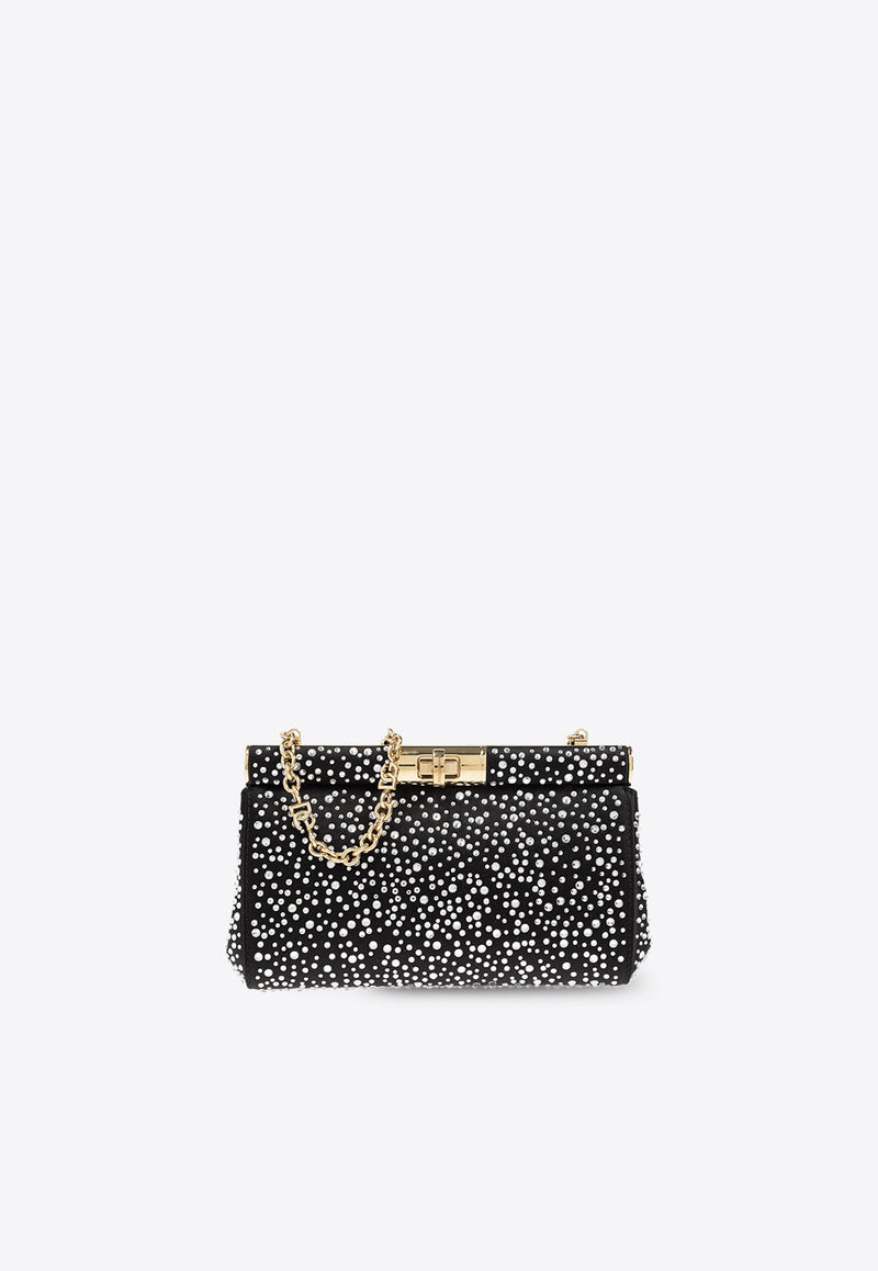 Dolce & Gabbana Small Marlene Rhinestone Embellished Shoulder Bag Black BB7635 A5694-8D822