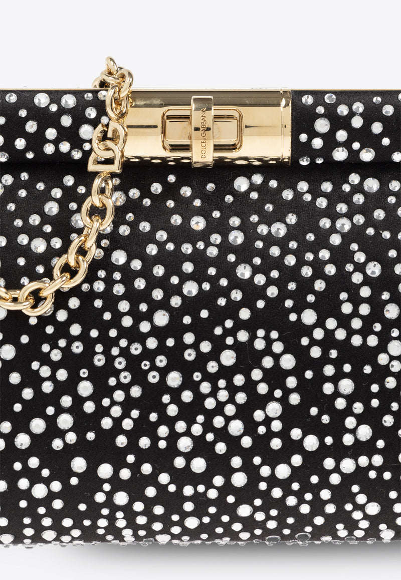 Dolce & Gabbana Small Marlene Rhinestone Embellished Shoulder Bag Black BB7635 A5694-8D822