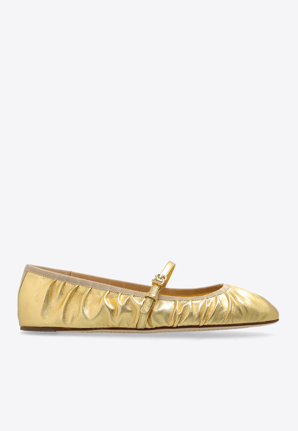 Dolce & Gabbana Vally Mordore Leather Ballet Flats Gold CB0222 A1016-80997