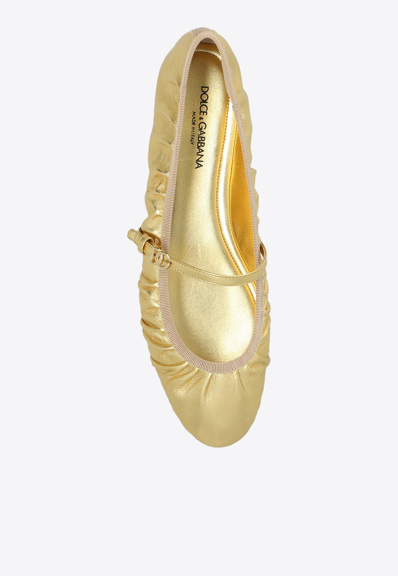 Dolce & Gabbana Vally Mordore Leather Ballet Flats Gold CB0222 A1016-80997