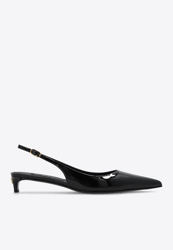 Dolce & Gabbana Lollo 35 Patent Leather Slingback Pumps Black CG0701 A1471-80999