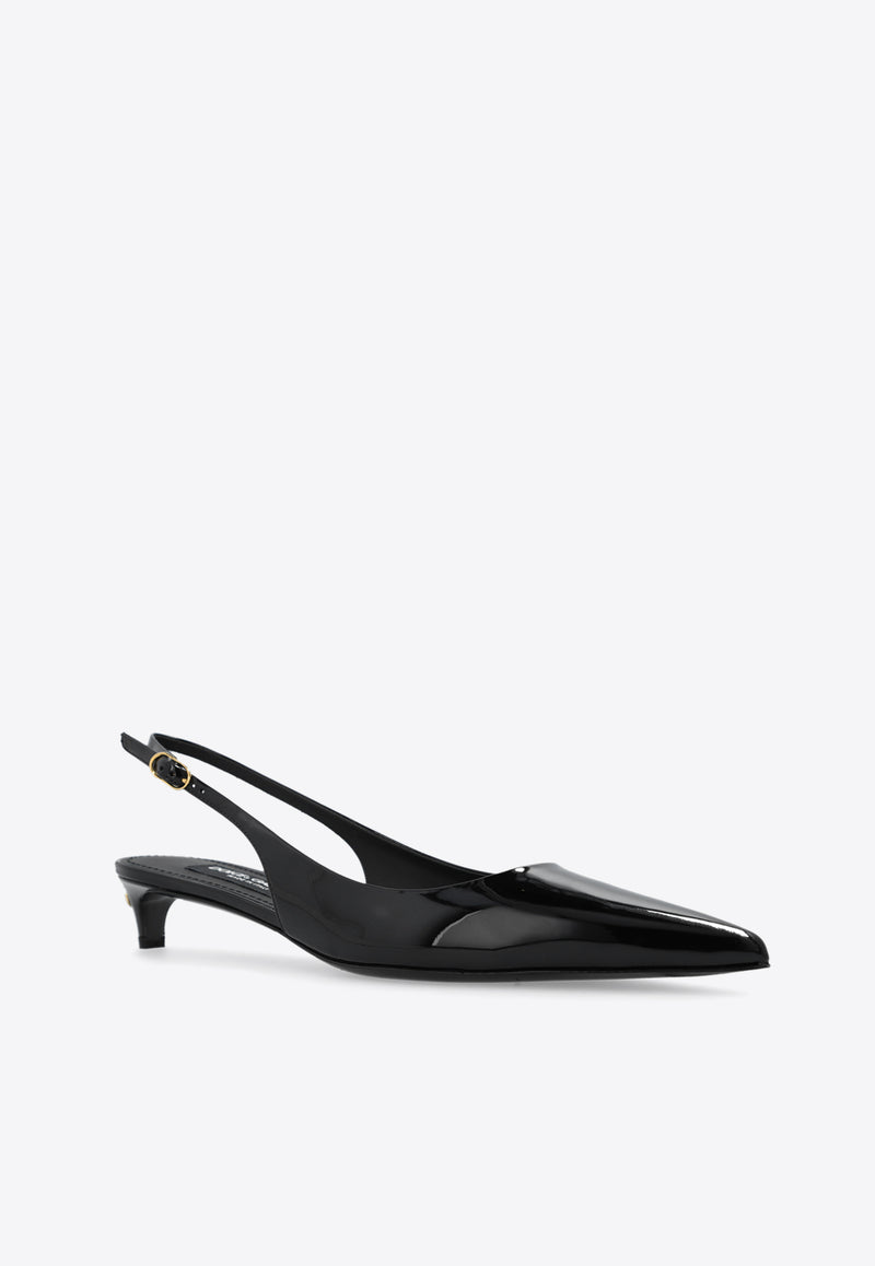 Dolce & Gabbana Lollo 35 Patent Leather Slingback Pumps Black CG0701 A1471-80999