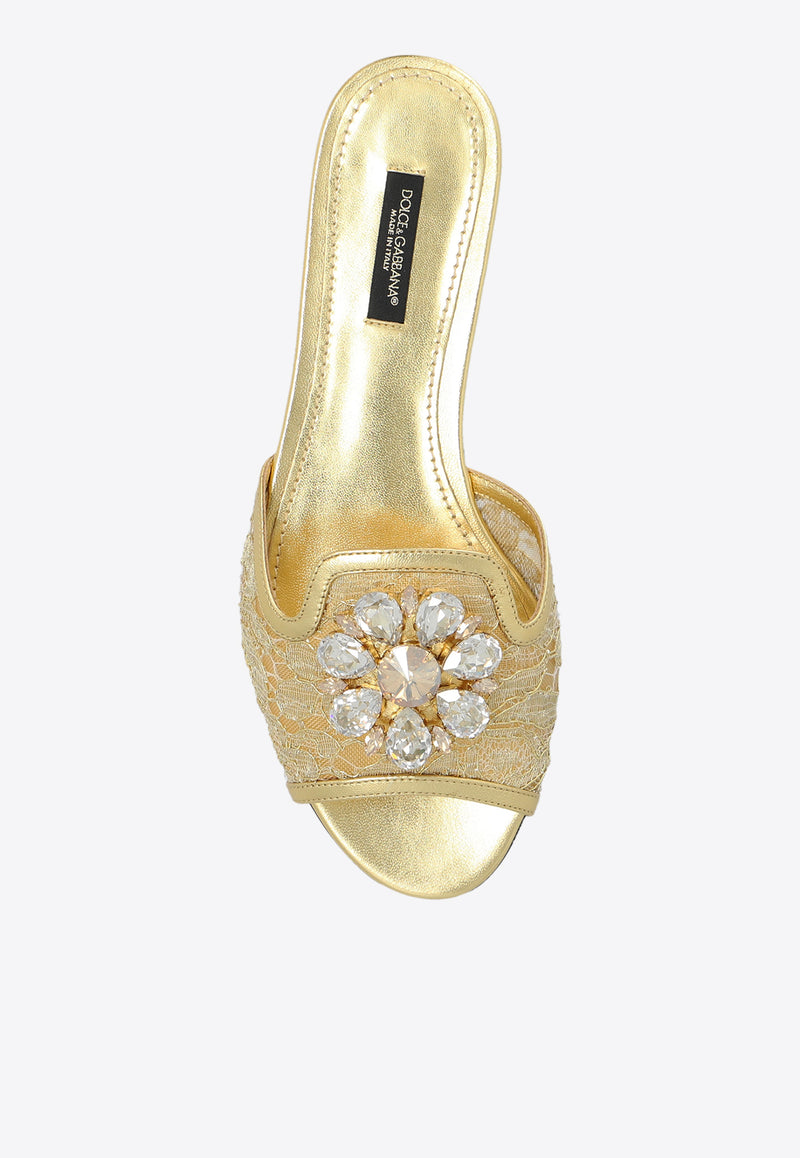 Dolce & Gabbana Bianca Taormina Lace Flat Sandals Gold CQ0023 AE637-80997