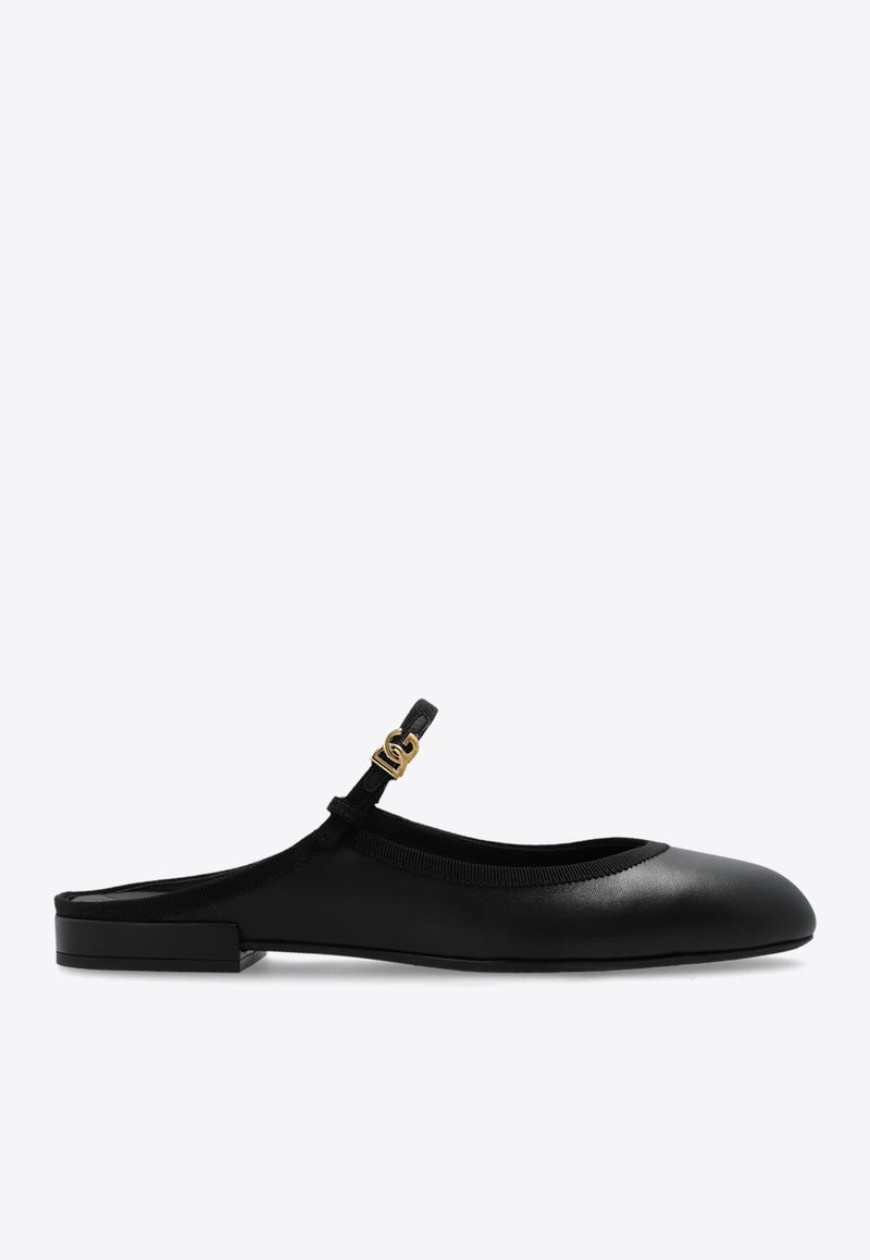 Dolce & Gabbana Vally Nappa Leather Flat Mules Black CI0174 A9U91-8B956