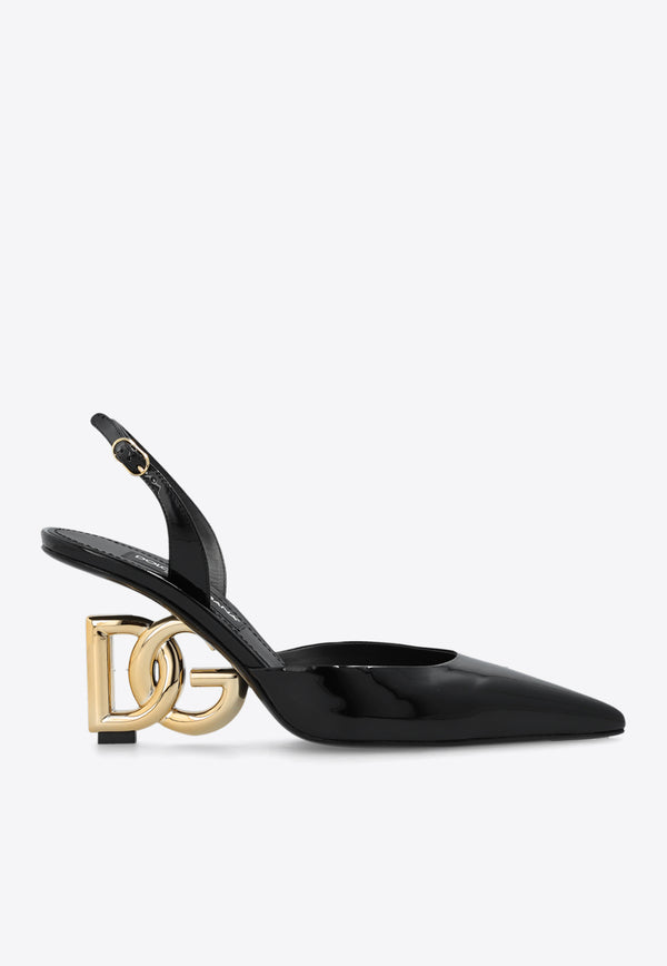 Dolce & Gabbana Lollo 75 Patent Leather Slingback Pumps Black CG0717 AP622-80999