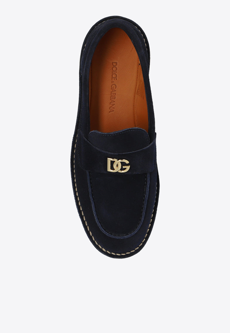 Dolce & Gabbana DG Logo Suede Loafers Navy CP0182 AS707-8H610