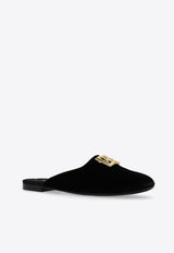 Dolce & Gabbana Jackie DG Logo Velvet Flat Mules Black CI0177 A4195-80999