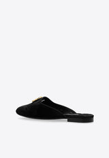 Dolce & Gabbana Jackie DG Logo Velvet Flat Mules Black CI0177 A4195-80999