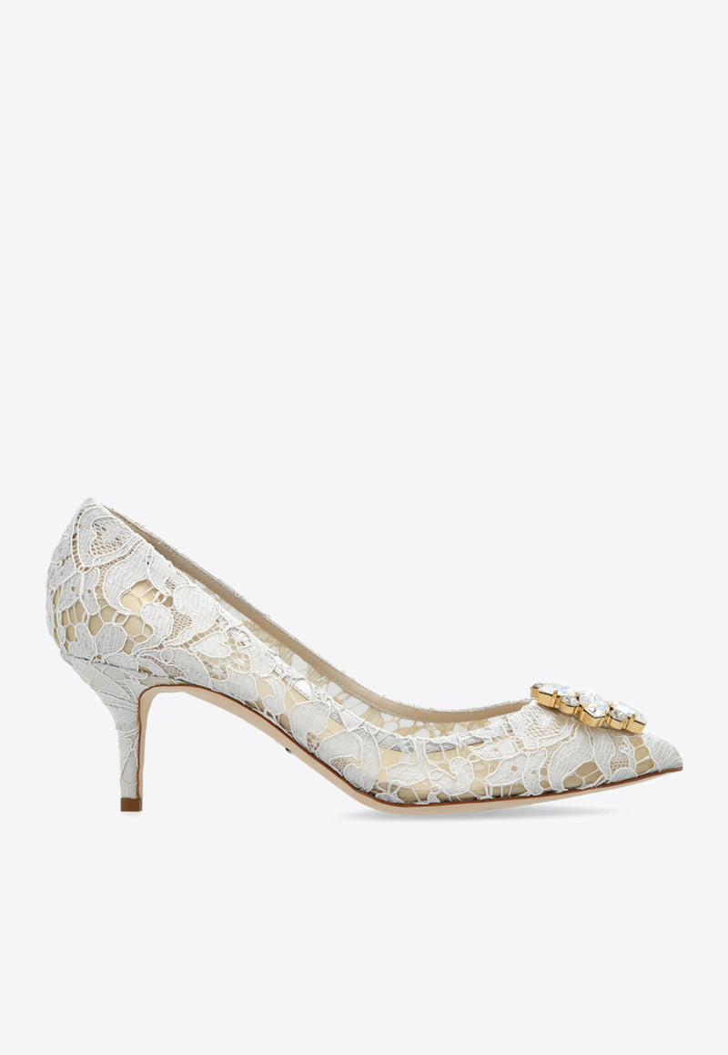 Dolce & Gabbana Bellucci 60 Brooch Embellished Lace Pumps Cream CD0066 AL198-80005