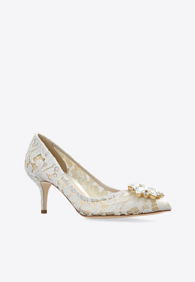 Dolce & Gabbana Bellucci 60 Brooch Embellished Lace Pumps Cream CD0066 AL198-80005