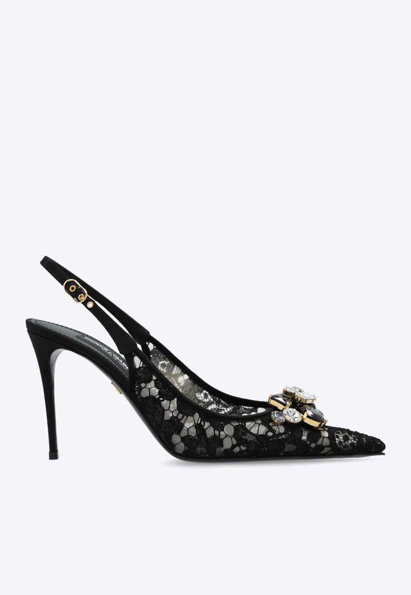 Dolce & Gabbana 90 Lurex Lace Slingback Pumps Black CG0712 AQ074-80999