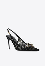 Dolce & Gabbana 90 Lurex Lace Slingback Pumps Black CG0712 AQ074-80999