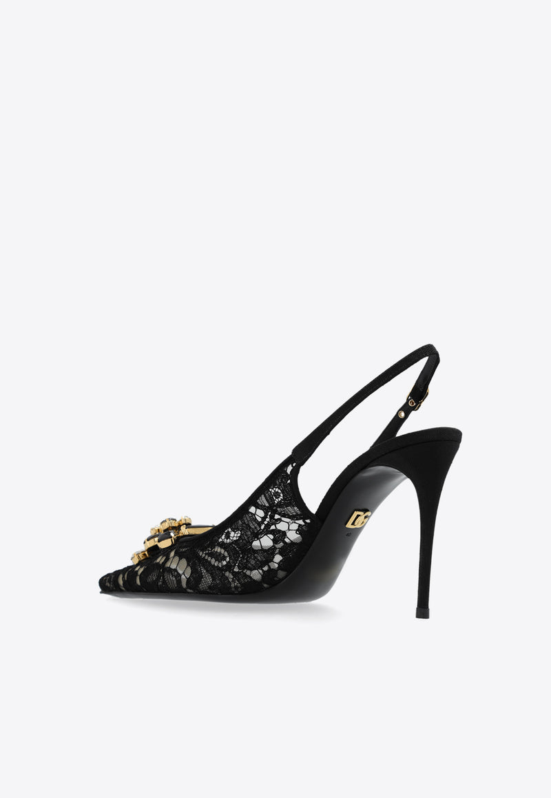 Dolce & Gabbana 90 Lurex Lace Slingback Pumps Black CG0712 AQ074-80999