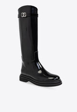 Dolce & Gabbana Logo Plaque Leather Equestrian Boots Black CU1141 A5185-80999