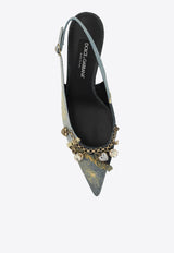 Dolce & Gabbana 65 Charm Embellished Slingback Denim Pumps Blue CG0822 A5649-80650