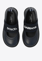 Dolce & Gabbana Kids Baby Girls Logo Leather Ballet Flats Navy D20088 AW087-8V655