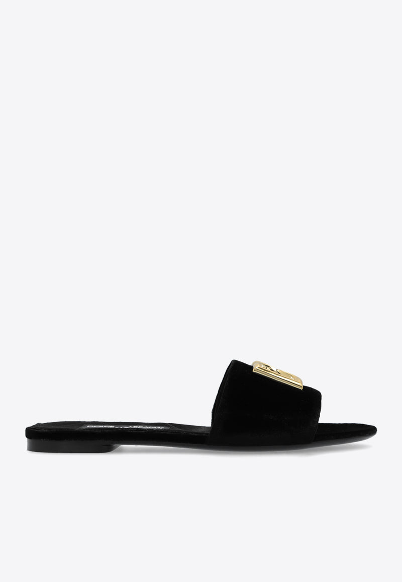 Dolce & Gabbana Bianca DG Logo Velvet Flat Sandals Black CQ0577 A4195-80999