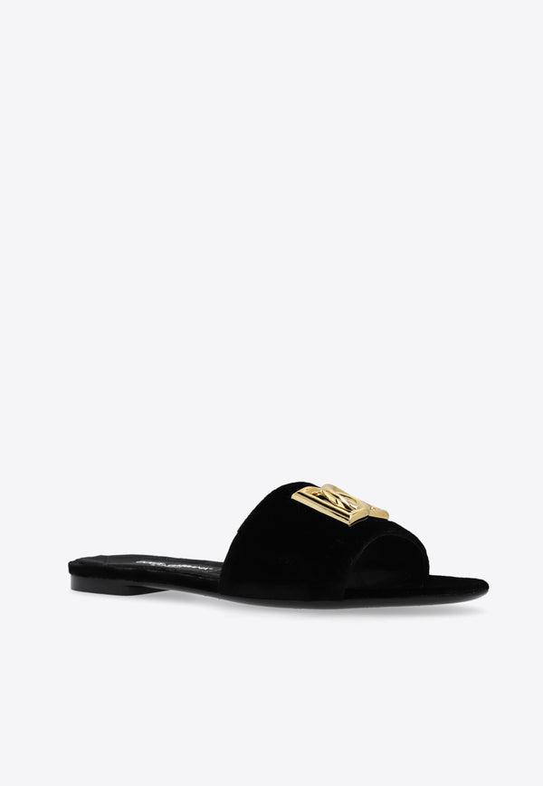 Dolce & Gabbana Bianca DG Logo Velvet Flat Sandals Black CQ0577 A4195-80999