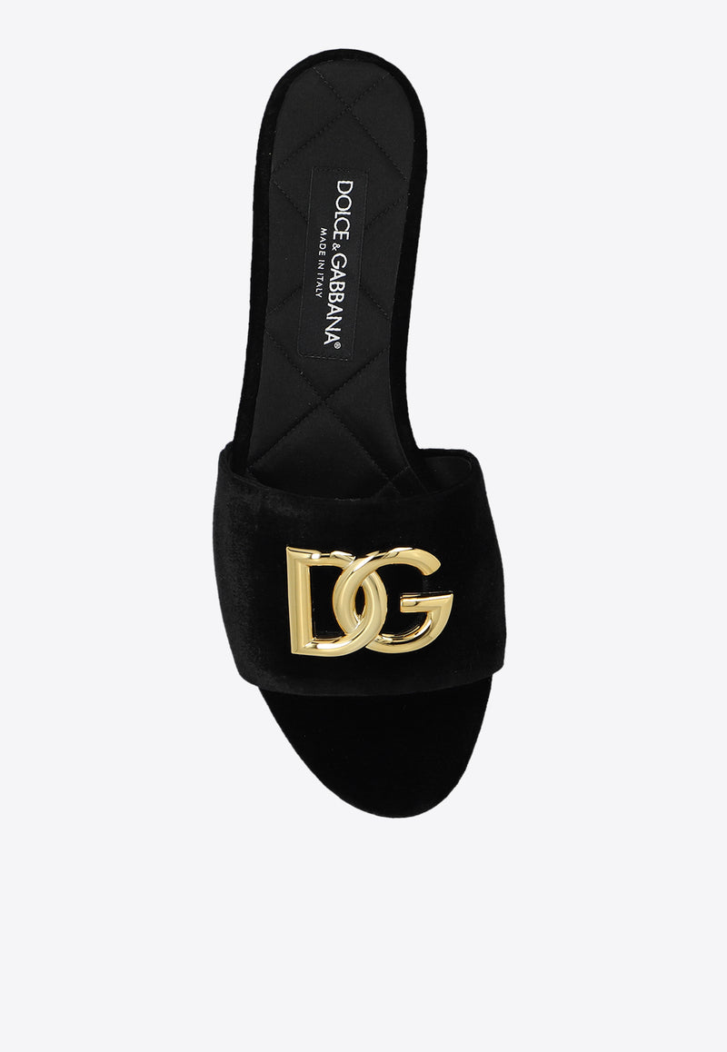 Dolce & Gabbana Bianca DG Logo Velvet Flat Sandals Black CQ0577 A4195-80999