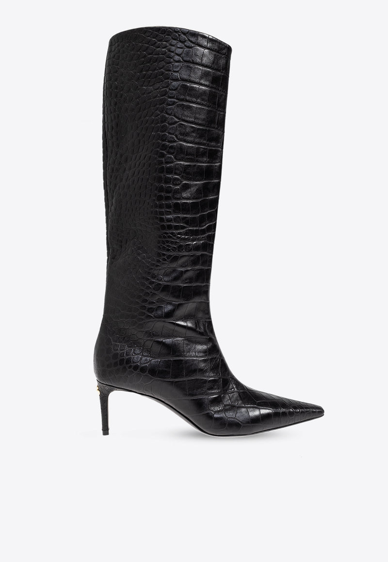 Dolce & Gabbana Mun 105 Croc-Embossed Leather Knee-High Boots Black CU1139 AC606-80999