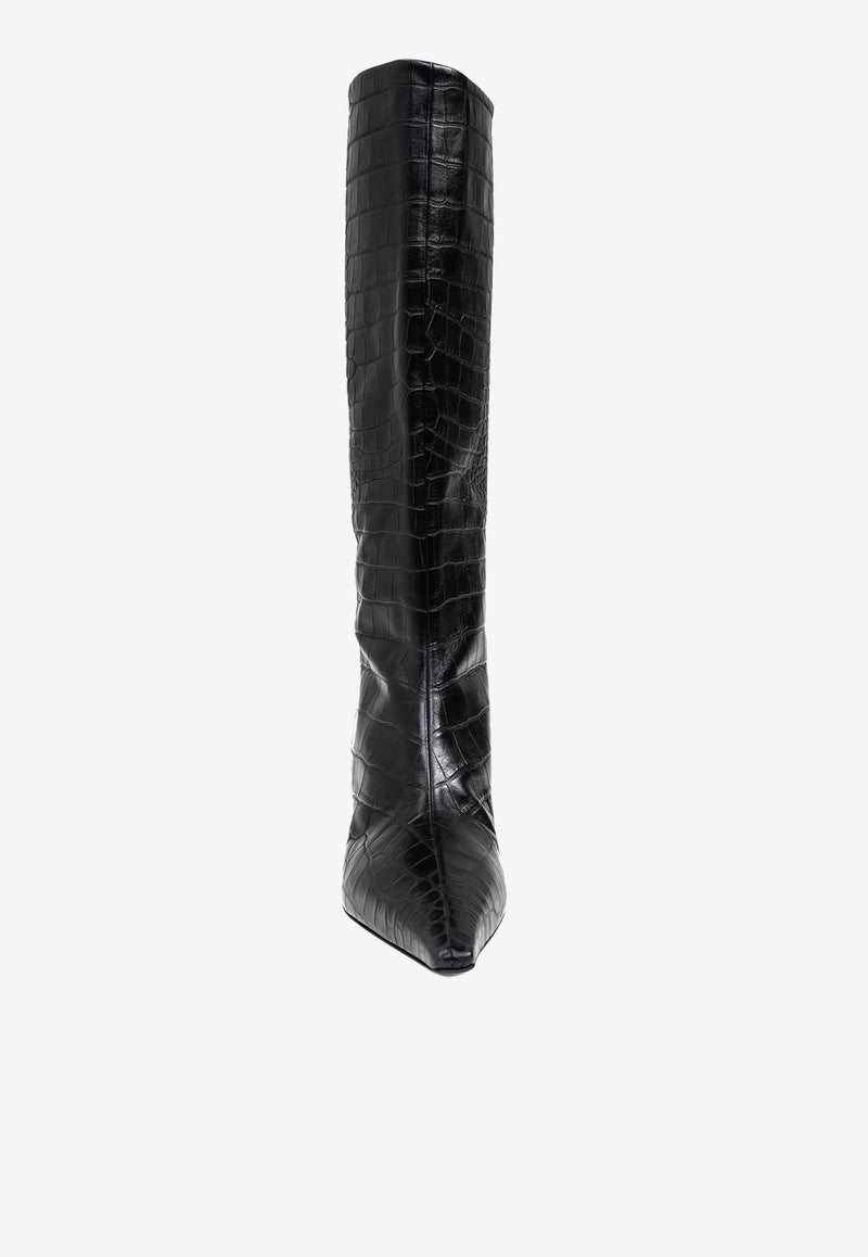 Dolce & Gabbana Mun 105 Croc-Embossed Leather Knee-High Boots Black CU1139 AC606-80999