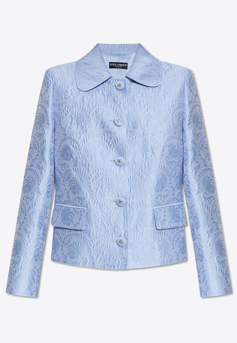 Dolce & Gabbana Single-Breasted Floral Jacquard Blazer  Light Blue F29UET GDCAV-F3981