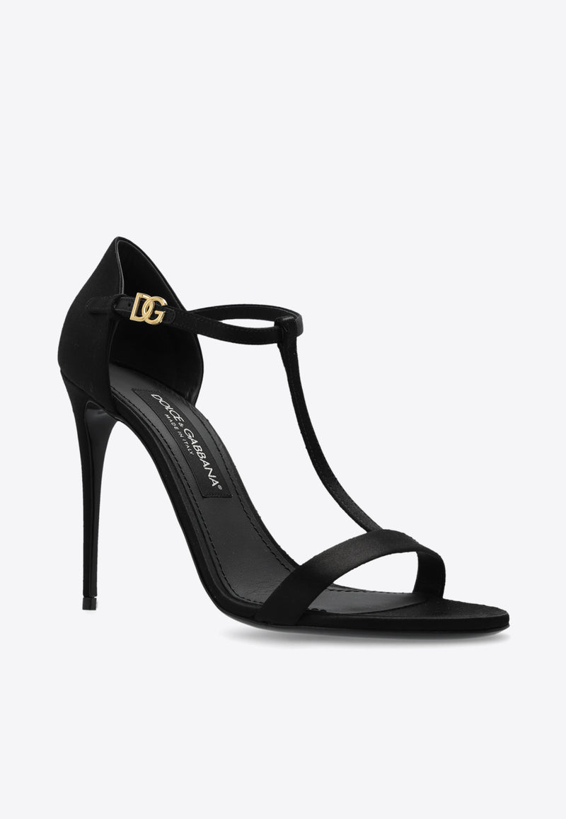 Dolce & Gabbana Keira 105 T-bar Satin Sandals  Black CR1766 A7630-80999