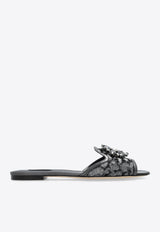 Dolce & Gabbana Bianca Lurex Lace Flat Sandals Gray CQ0023 AE637-87505