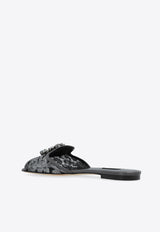 Dolce & Gabbana Bianca Lurex Lace Flat Sandals Gray CQ0023 AE637-87505