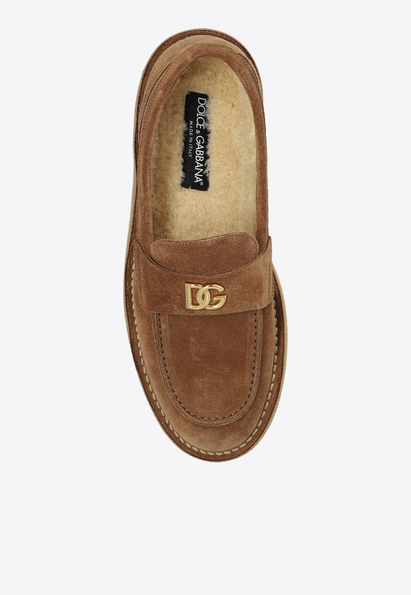 Dolce & Gabbana DG Logo Suede Loafers Brown CP0182 A3G52-80024