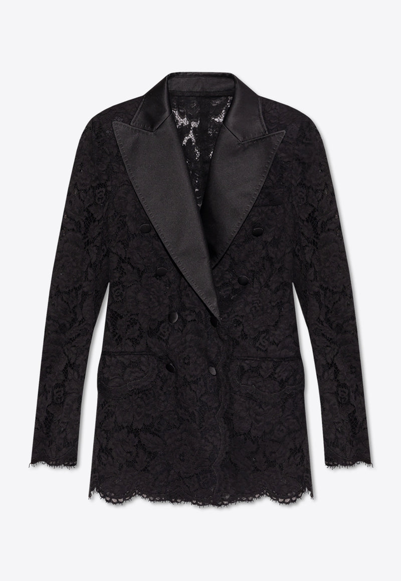 Dolce & Gabbana Double-Breasted Floral Lace Blazer Black F29TRT HLM7L-N0000