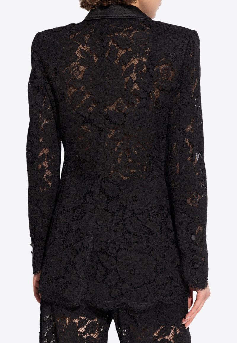 Dolce & Gabbana Double-Breasted Floral Lace Blazer Black F29TRT HLM7L-N0000