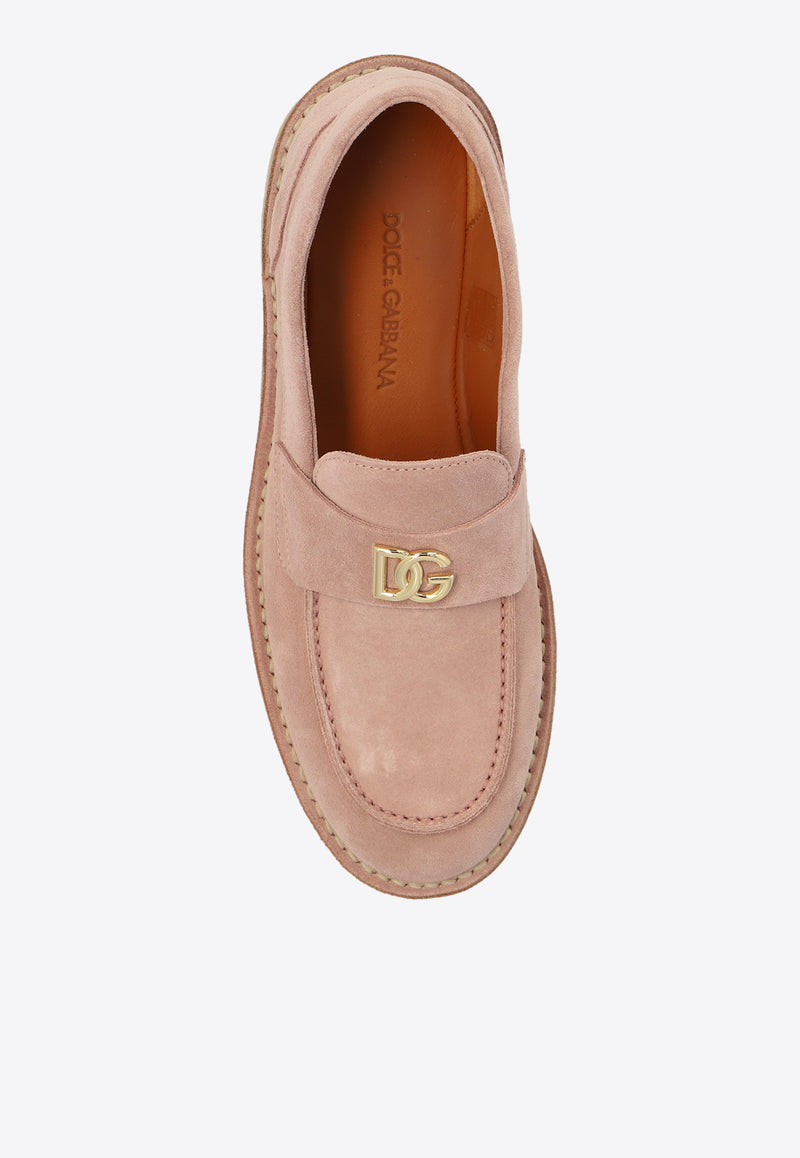 Dolce & Gabbana DG Logo Suede Loafers Pink CP0182 AS707-8H424