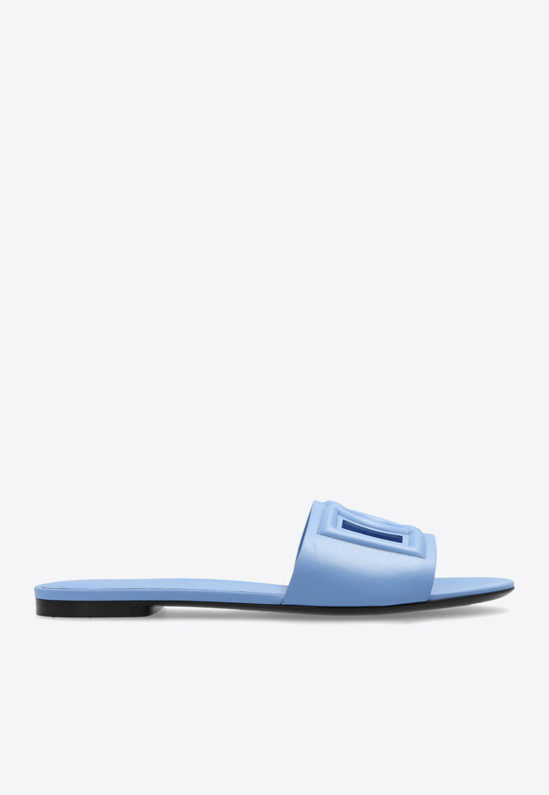 Dolce & Gabbana DG Logo Leather Flat Slides Light Blue CQ0436 AY329-80789