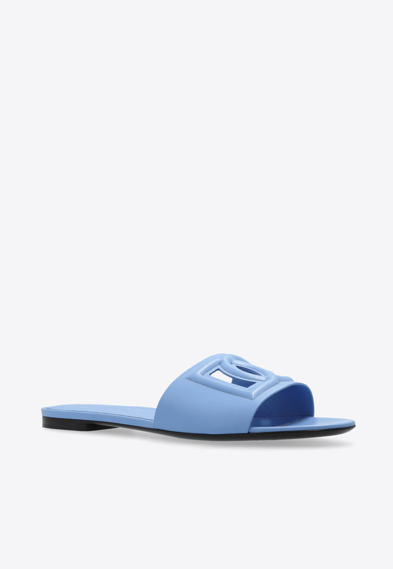 Dolce & Gabbana DG Logo Leather Flat Slides Light Blue CQ0436 AY329-80789