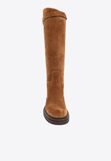 Dolce & Gabbana DG Logo Suede Knee-High Boots Brown CU1141 A3G54-87679